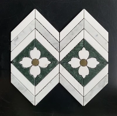 Calacatta White Herringbone Mosaic Emerald Green Ming Green Marble Mosaic flísar